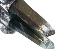 Close-up of Nepal Inclusion Quartz showing internal mineral character, natural crystal structure, and oxidized sterling silver cap.