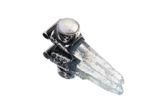 Nepal Inclusion Quartz South Sea Pearl Stack Pendant shown on white background with oxidized silver cap and clear crystal point.