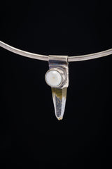 Chlorite Laser Quartz Point Pendant: South Sea Pearl, Oxidized Sterling Silver