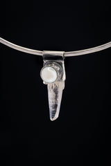 Nepali Lemurian Quartz & South Sea Pearl Pendant: Oxidized Sterling Silver Stack