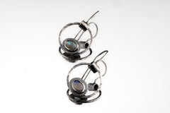 Oxidized Sterling Silver Labradorite Hoop Earrings: Rustic Boho Style