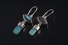 Rainbow Cat Eye Labradorite & a Polished Vibrant Aquamarine - 925 Sterling Silver Set - Dangle Earring Pair