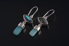Labradorite Aquamarine Earrings 925 Sterling Silver Eye Dangles March Birthstone Throat Third Eye Chakra Jewelry