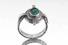 Himalayan Turquoise Ring: Oxidized Sterling Silver, Rustic Textured Band