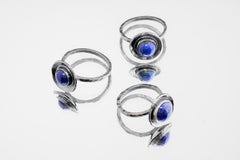 Round Brazilian Lapiz Lazuli - Oxidised Rustick Textured Dome Set- 925 Sterling Silver - Crystal Ring
