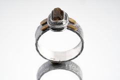 Sterling Silver Brown Tourmaline Ring: Hammered Brass Crystal Jewelry