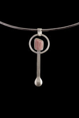Rhodochrosite - Spice / Ceremonial Spoon - 925 Cast Silver - Unique Hammer Textured - Crystal Pendant Necklace -