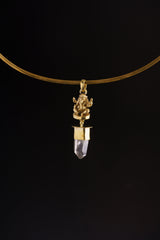 Ganesha Clear Quartz Pendant Brass Talisman Necklace Himalayan Quartz Crown Chakra Meditation Spiritual Gift