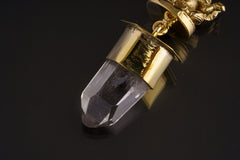 Ganesha Talisman Pendant: Himalayan Quartz, Golden Brass Meditating Charm