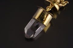 Ganesha Talisman Pendant: Himalayan Quartz, Golden Brass Meditating Charm