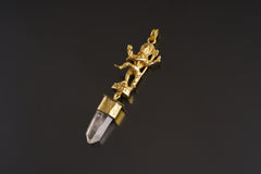 Dancing Shiva Gold Plated Brass Necklace: Himalayan Quartz Talisman Pendant