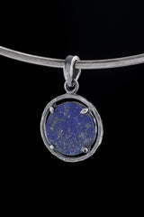 Oxidized Sterling Silver Lapis Lazuli Pendant Necklace: Hammered Crystal