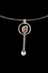 Rhodochrosite - Spice / Ceremonial Spoon - 925 Cast Silver - Unique Hammer Textured - Crystal Pendant Necklace -