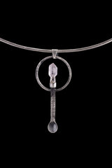 Raw Aquamarine Spoon Pendant 925 Sterling Silver Oxidized Cast Fairy Spoon Necklace Throat Chakra Pisces Gift