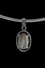 Madagascan Labradorite Pendant: Oxidized Sterling Silver, Hammered Claw Setting