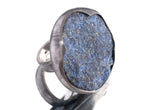 XXL Lapis Lazuli adjustable ring in shiny 925 sterling silver with deep blue stone and thick waved bezel setting.