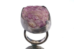 Chunky Raw Ruby Ring: Adjustable Sterling Silver Textured Band (Size 5-10 US)