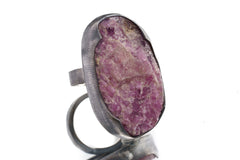 Chunky Raw Ruby Ring: Adjustable Sterling Silver Textured Band (Size 5-10 US)