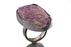Chunky Raw Ruby Ring: Adjustable Sterling Silver Textured Band (Size 5-10 US)