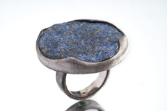 Raw Lapis Lazuli Ring: Adjustable Sterling Silver Textured Band