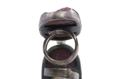 Chunky Raw Ruby Ring: Adjustable Sterling Silver Textured Band (Size 5-10 US)