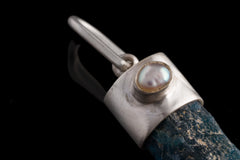 Apatite & South Sea Pearl Pendant: Brushed Sterling Silver Neckpiece