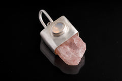 Kunzite & Australian Opal Pendant: Brushed Sterling Silver Crystal Neckpiece