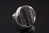 Black Tourmaline Ring 925 Sterling Silver Adjustable Waved Bezel Root Chakra Protection Grounding Gift