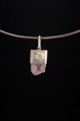 Kunzite & Australian Opal Pendant: Brushed Sterling Silver Crystal Neckpiece