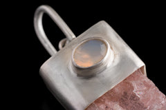 Kunzite & Australian Opal Pendant: Brushed Sterling Silver Crystal Neckpiece