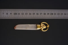 Golden Buddha Quartz talisman pendant shown beside a ruler for scale with Clear Quartz and gold-plated setting.