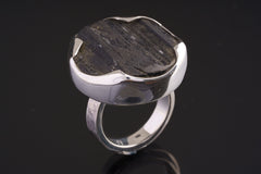 Black Tourmaline Ring 925 Sterling Silver Adjustable Waved Bezel Root Chakra Protection Grounding Gift
