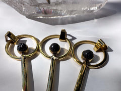 Volcanic Obsidian Spice Spoon Necklace: Gold Plated Brass Pendant