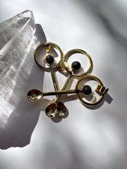 Volcanic Obsidian Spice Spoon Necklace: Gold Plated Brass Pendant