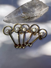 One iridescent South Sea Pearl - Gold plated Cast Brass Spice Spoon Pendant Necklace