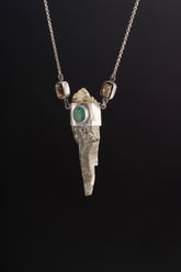 Himalayan Emerald Quartz Pendant: Oxidized Sterling Silver Tourmaline Necklace