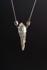 Himalayan Emerald Quartz Pendant: Oxidized Sterling Silver Tourmaline Necklace