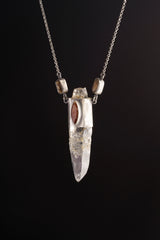 Himalayan Quartz Pendant: Red Kyanite, Dravite, Oxidized Sterling Silver