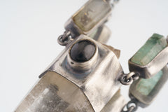 Celestial Echo Pendant: Himalayan Quartz, Black Star Sapphire, Aquamarine in Oxidized Sterling Silver