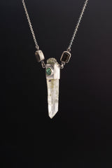 Emerald Quartz Sterling Silver Pendant: Raw Gemstone Necklace, Adjustable Chain
