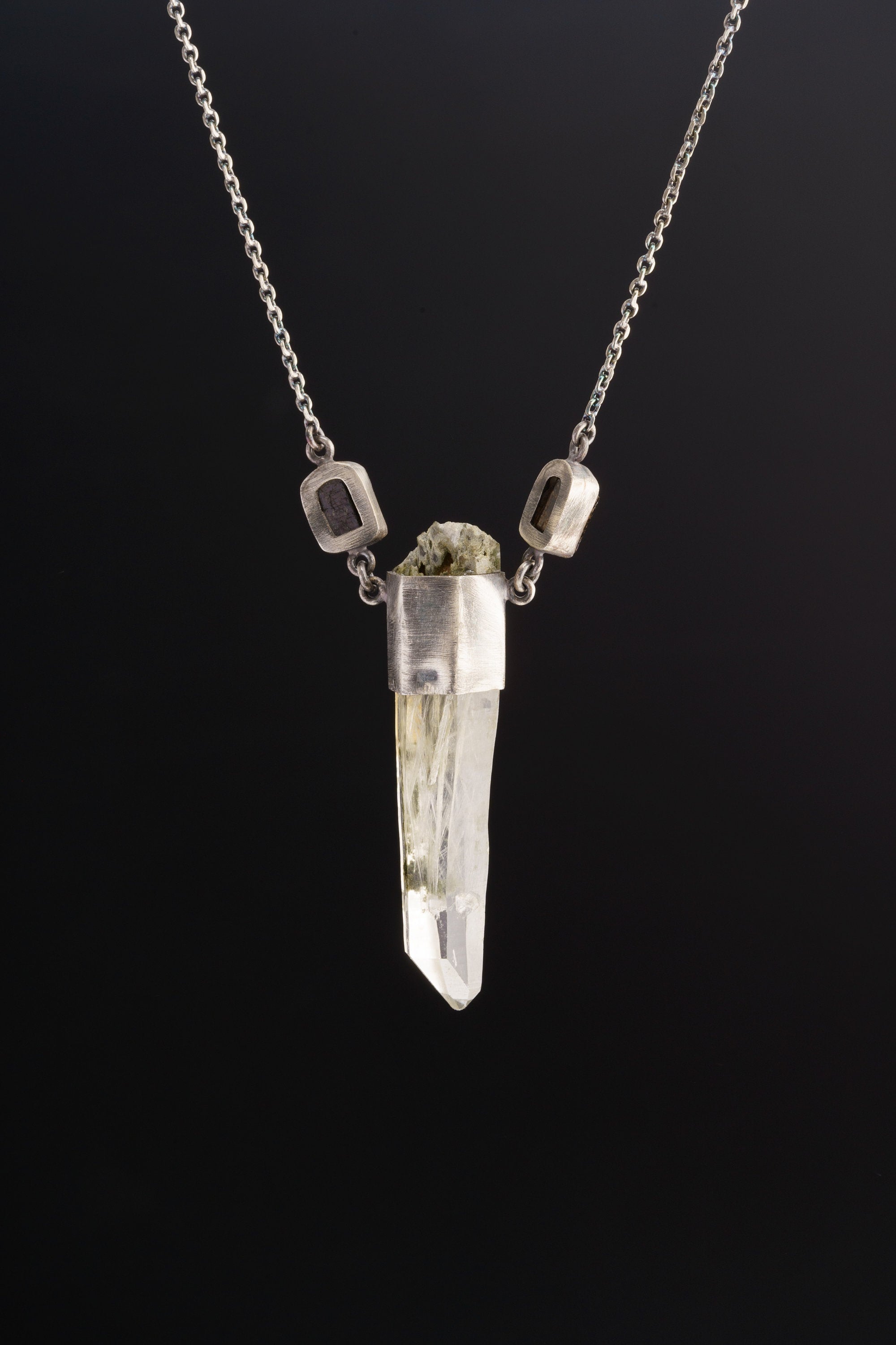 Quartz Emerald Garnet Necklace 925 Sterling Silver Raw Crystal Pendant Heart Crown Chakra Gift