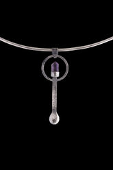 Amethyst Point 925 Silver Spoon Pendant Necklace: Hammered Texture
