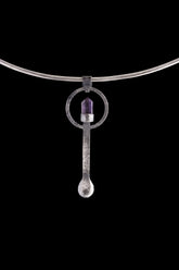 Amethyst Point 925 Silver Spoon Pendant Necklace: Hammered Texture