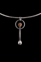Fiery Ethiopian Opal silver spoon pendant displayed on a choker, showing wearable talisman styling and spoon form.