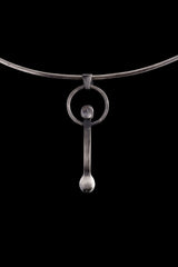 Himalayan Quartz ritual spoon pendant displayed on a silver choker with textured sterling silver and crystal setting.
