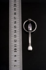 Vera Cruz Lemurian Quartz sterling silver ritual spoon shown beside a ruler for scale with solid cast silver body.