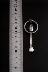 Vera Cruz Lemurian Quartz sterling silver ritual spoon shown beside a ruler for scale with solid cast silver body.