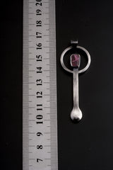 Pink Tourmaline - Spice / Ceremonial Spoon - 925 Cast Silver - Oxidised Brush Texture - Crystal Pendant Necklace