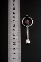 Pink Tourmaline - Spice / Ceremonial Spoon - 925 Cast Silver - Oxidised Brush Texture - Crystal Pendant Necklace