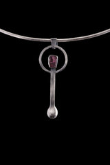 Pink Tourmaline - Spice / Ceremonial Spoon - 925 Cast Silver - Oxidised Brush Texture - Crystal Pendant Necklace